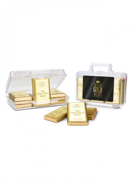 Sie sind Gold wert - Goldkoffer mit 12 Schokoladen Goldbarren